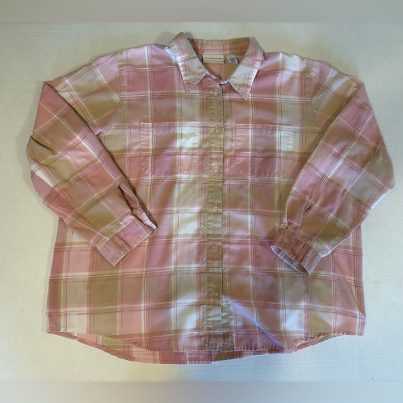 Alfred Dunner pink, multicolored checkered button down long sleeve blouse 22W - Picture 1 of 5
